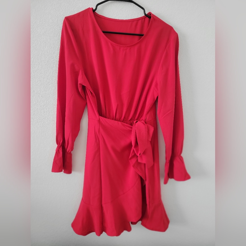 Womens red faux wrap dress